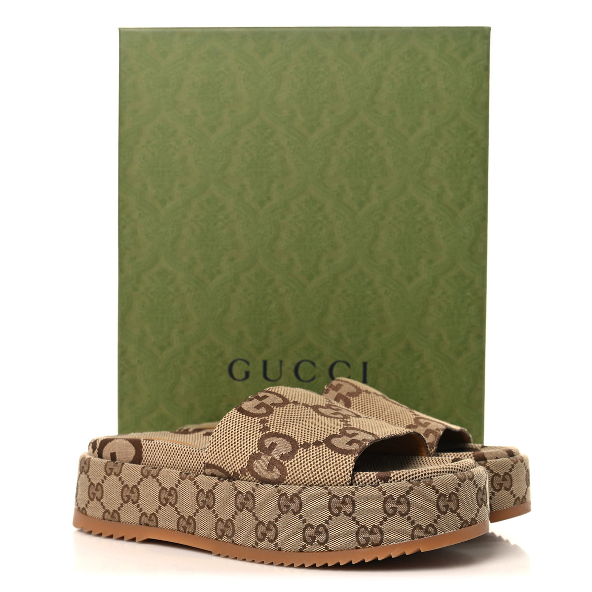Gucci Monogram Maxi GG Angelina Platform 55mm Slide Sandals 39.5 Camel Ebony 10 of 10