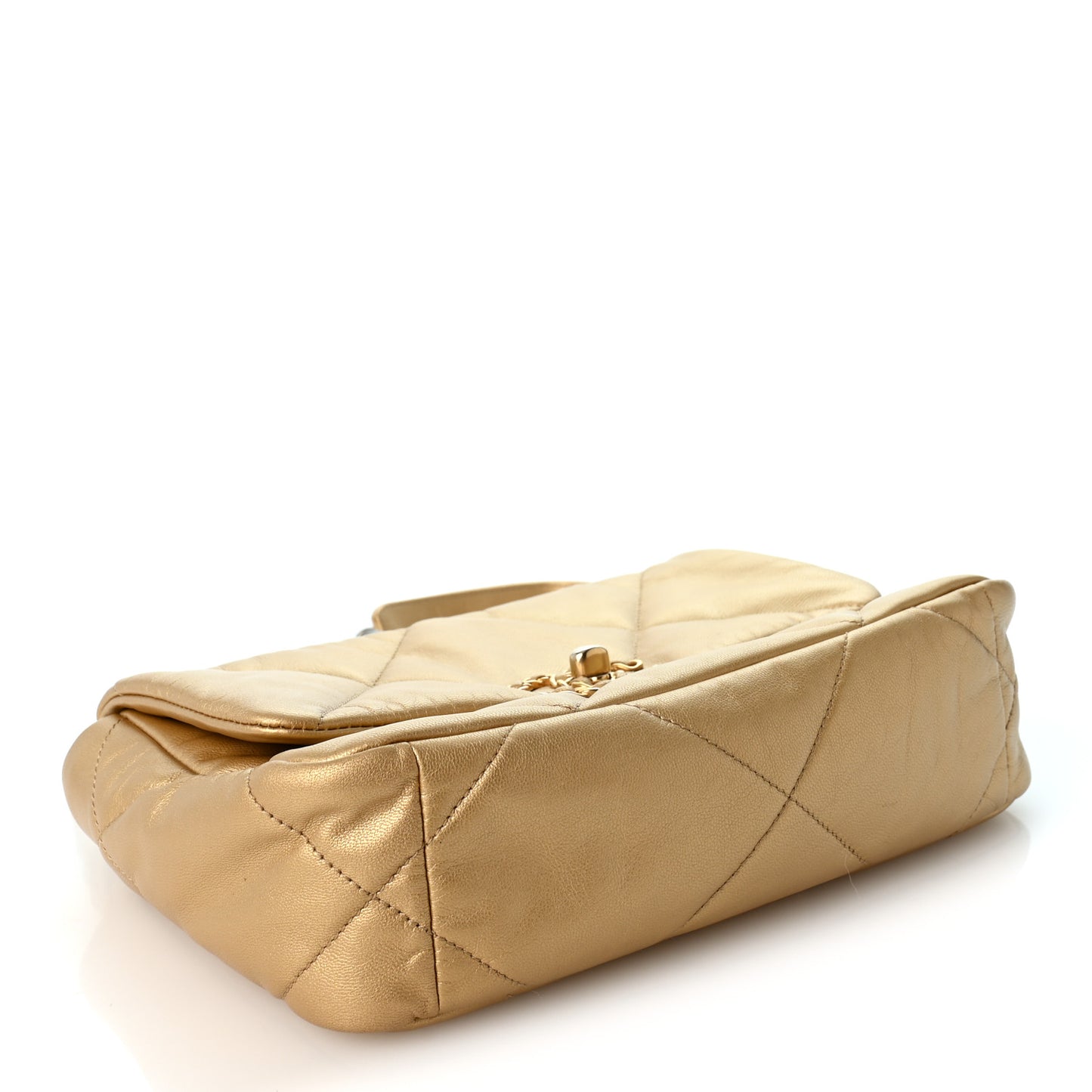 Metallic Goatskin Quilted Medium Chanel 19 Flap Gold