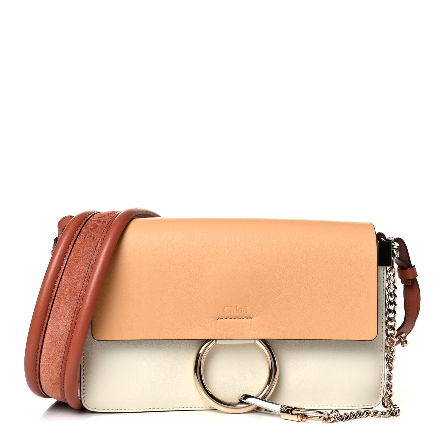 Calfskin Small Colorblock Faye Shoulder Bag Brown White