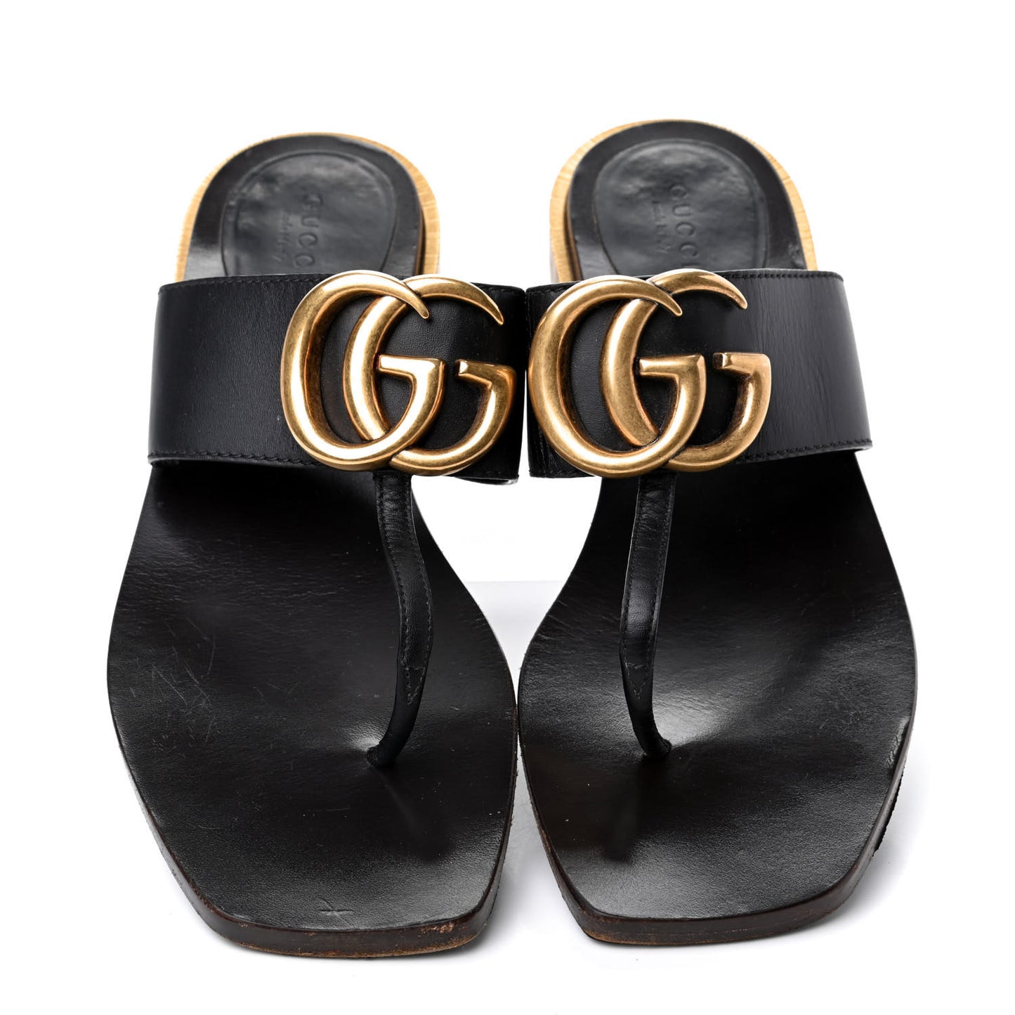 Lifford Calfskin GG Marmont Thong 25mm Sandals 38 Black