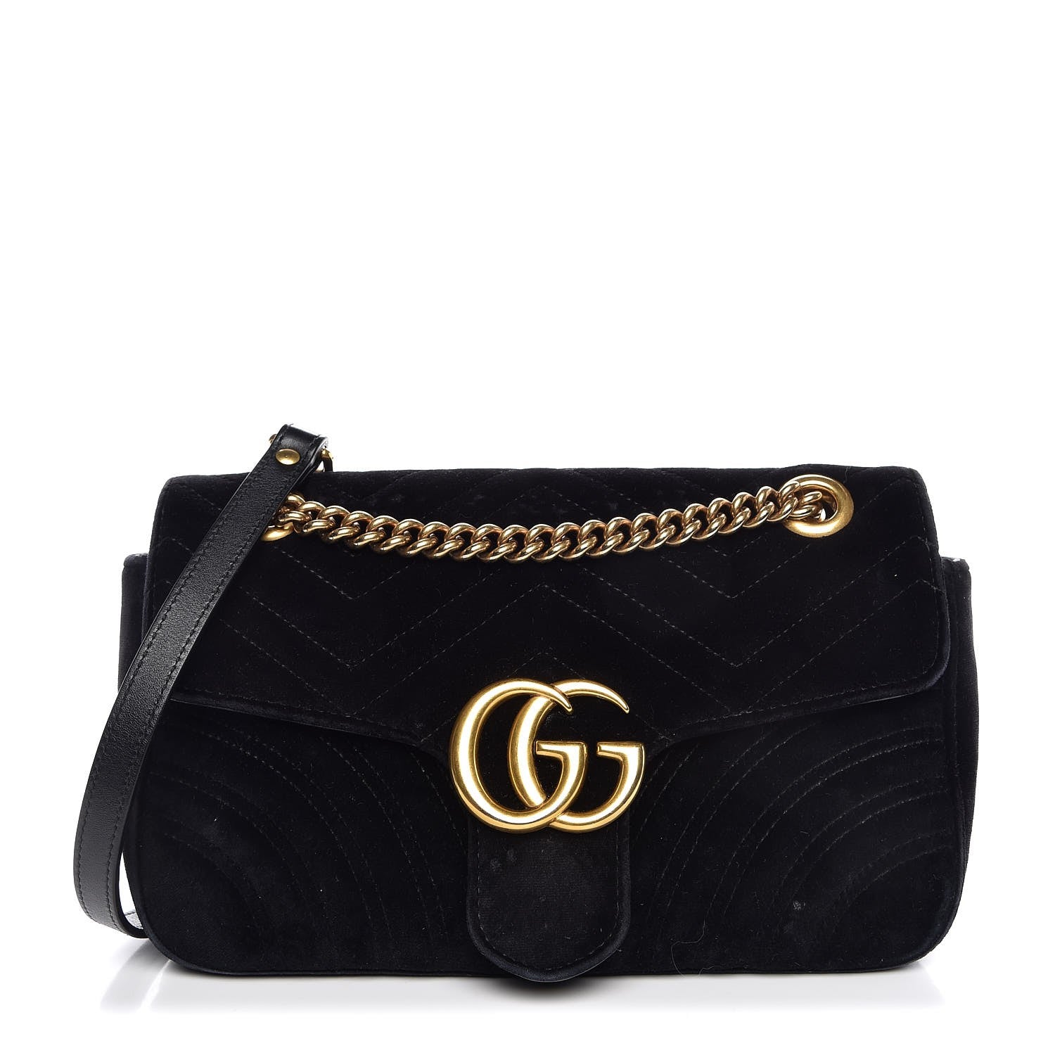 Gucci Velvet Matelasse Small GG Marmont Shoulder Bag Black 1 of 16