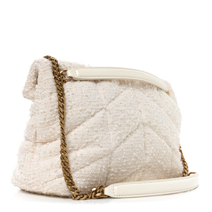 Saint Laurent Boucle Tweed Quilted Small Loulou Puffer Monogram Chain Satchel Crema Soft 3 of 10