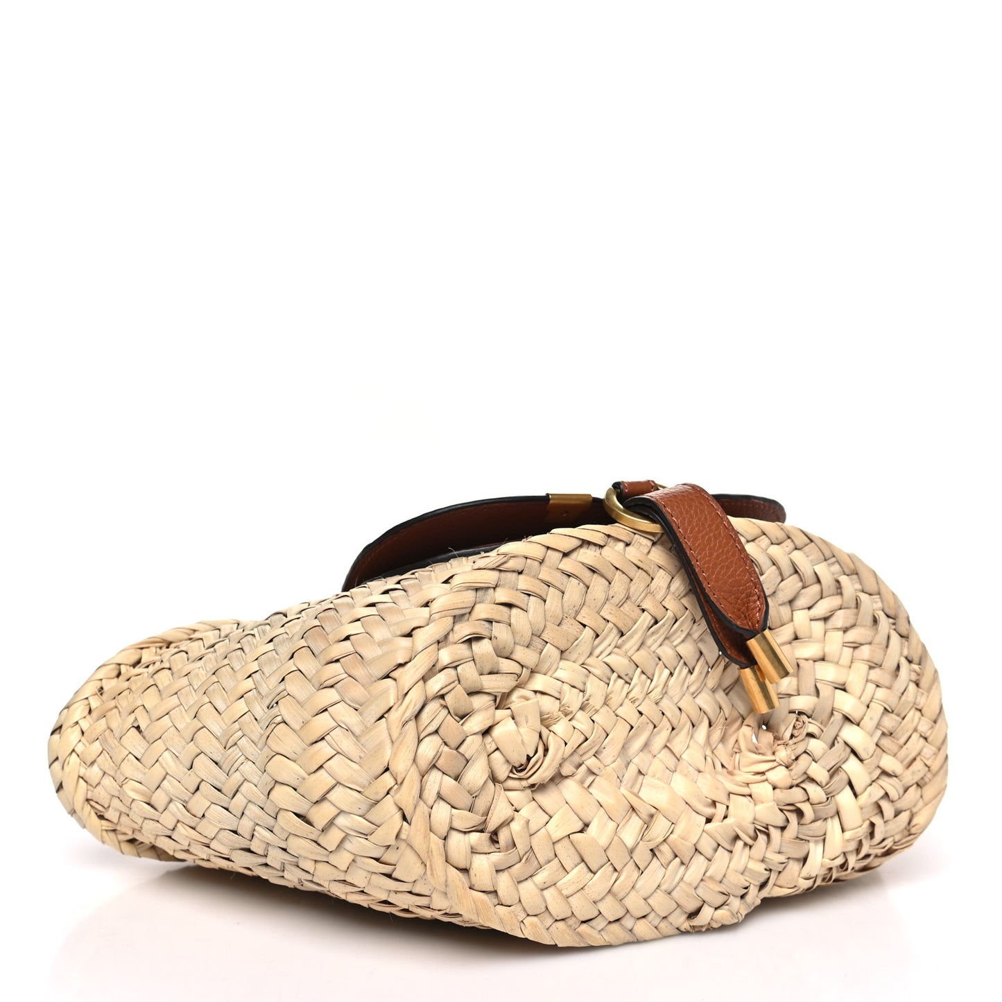 Raffia Small Grain Calfskin Mini Marcie Basket Tan