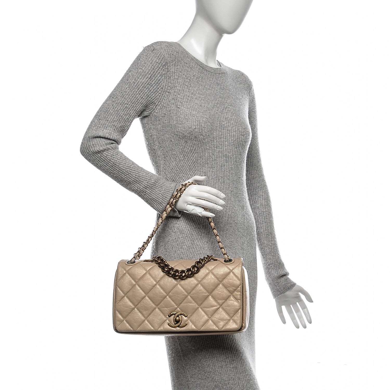 Chanel Calfskin Quilted Medium Pondichery Flap Beige 2 of 8