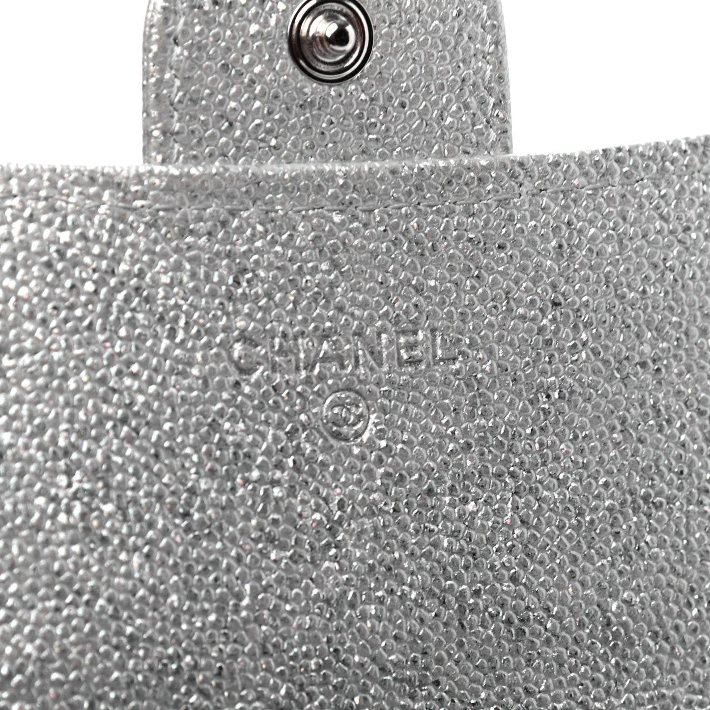 Glittered Metallic Caviar Quilted Large Flap Wallet Silver