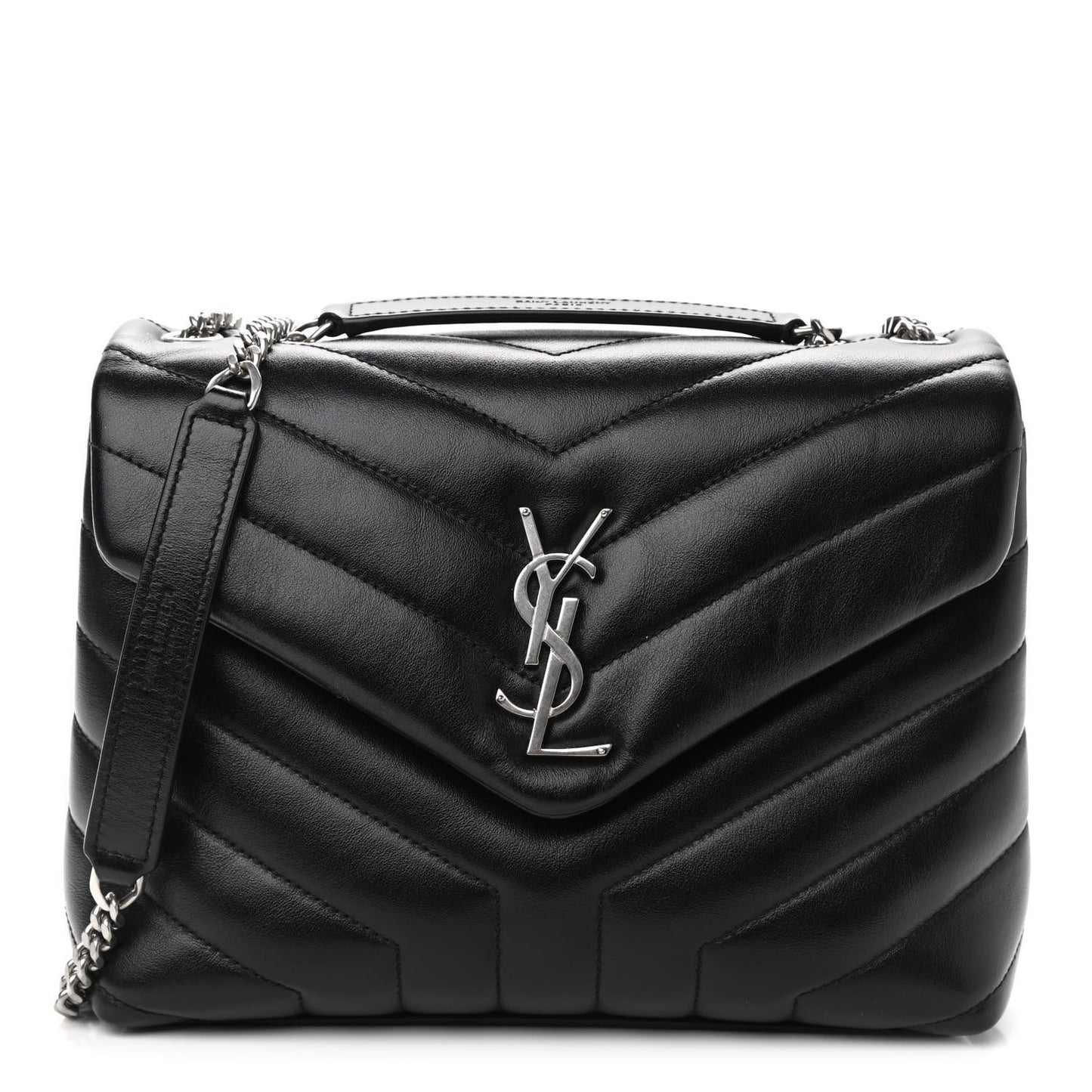 Calfskin Y Quilted Monogram Small Loulou Chain Satchel Black