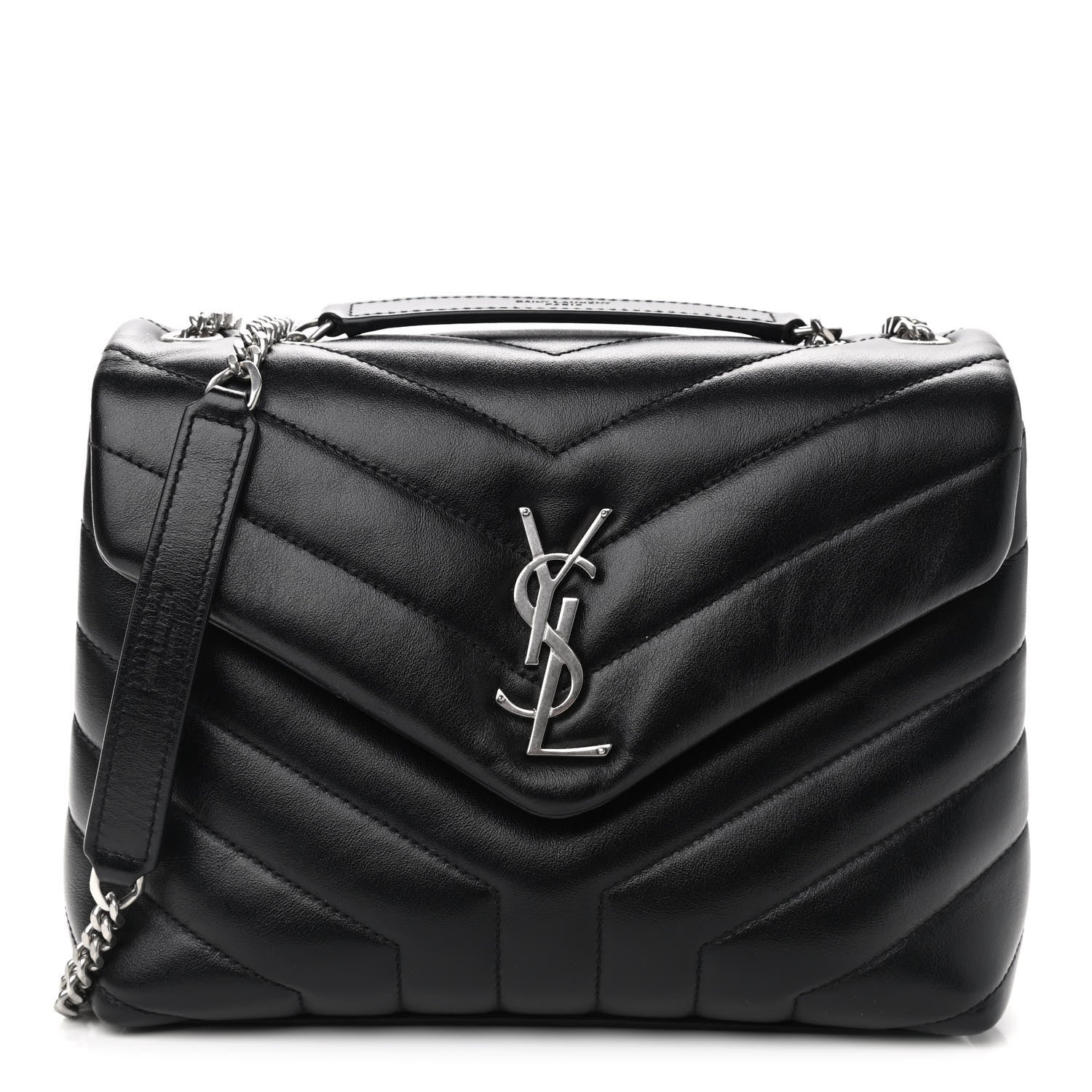 Saint Laurent Calfskin Y Quilted Monogram Small Loulou Chain Satchel Black 1 of 10