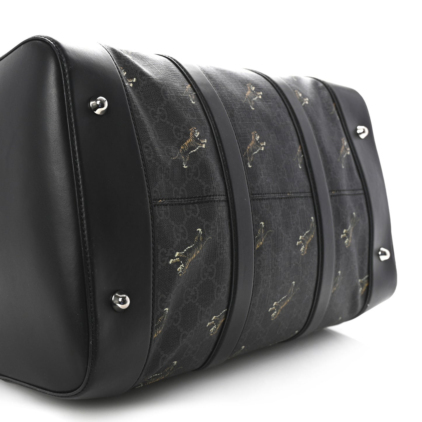 GG Supreme Monogram Calfskin Web Tigers Medium Carry On Duffle Bag Black Multicolor