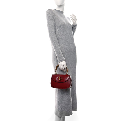 Gucci Boarded Dyana Lux Calfskin Web Small Bamboo 1947 Top Handle Bag Red 3 of 13