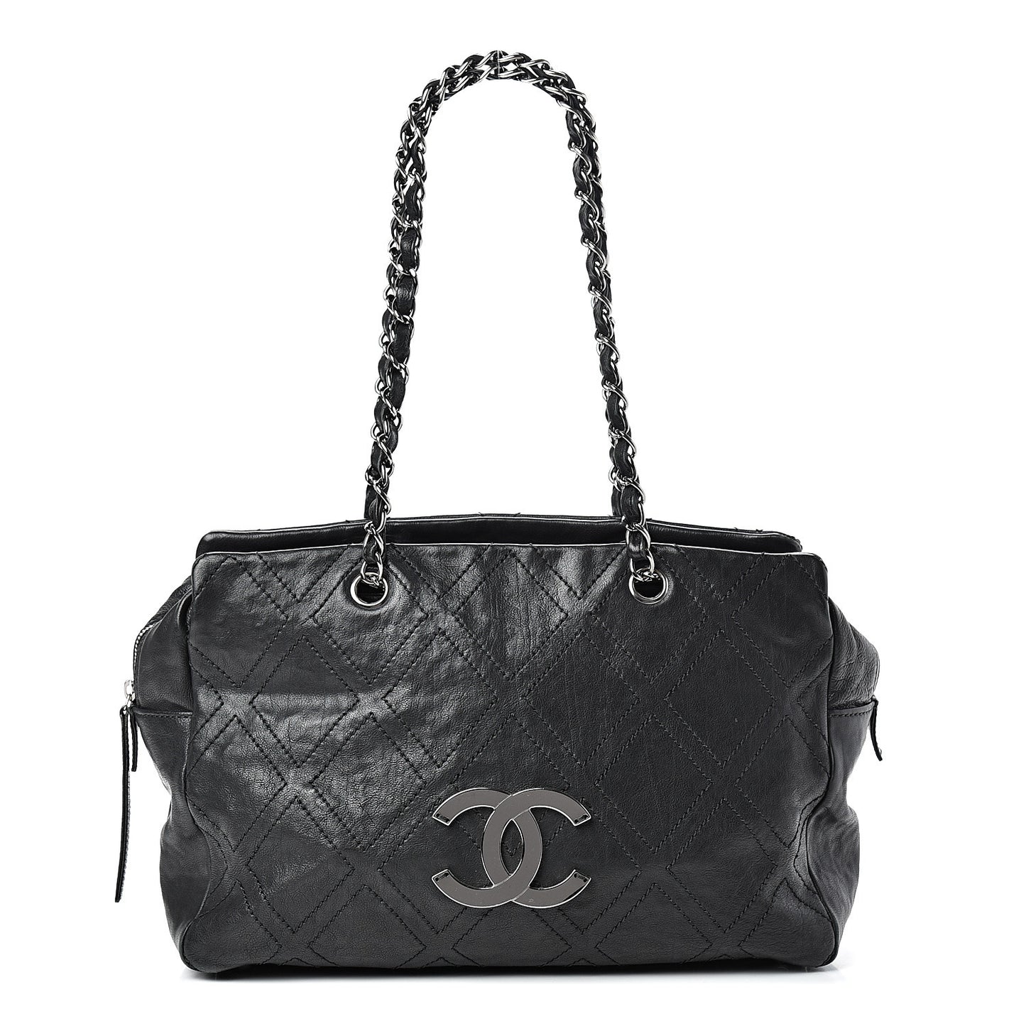 Calfskin Large Diamond Stitch Tote Black