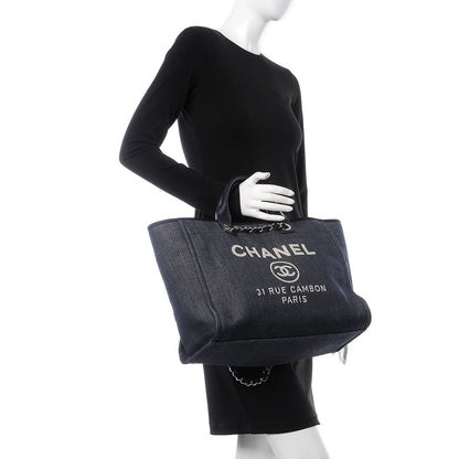 Chanel Denim Large Deauville Tote Dark Blue 3 of 8