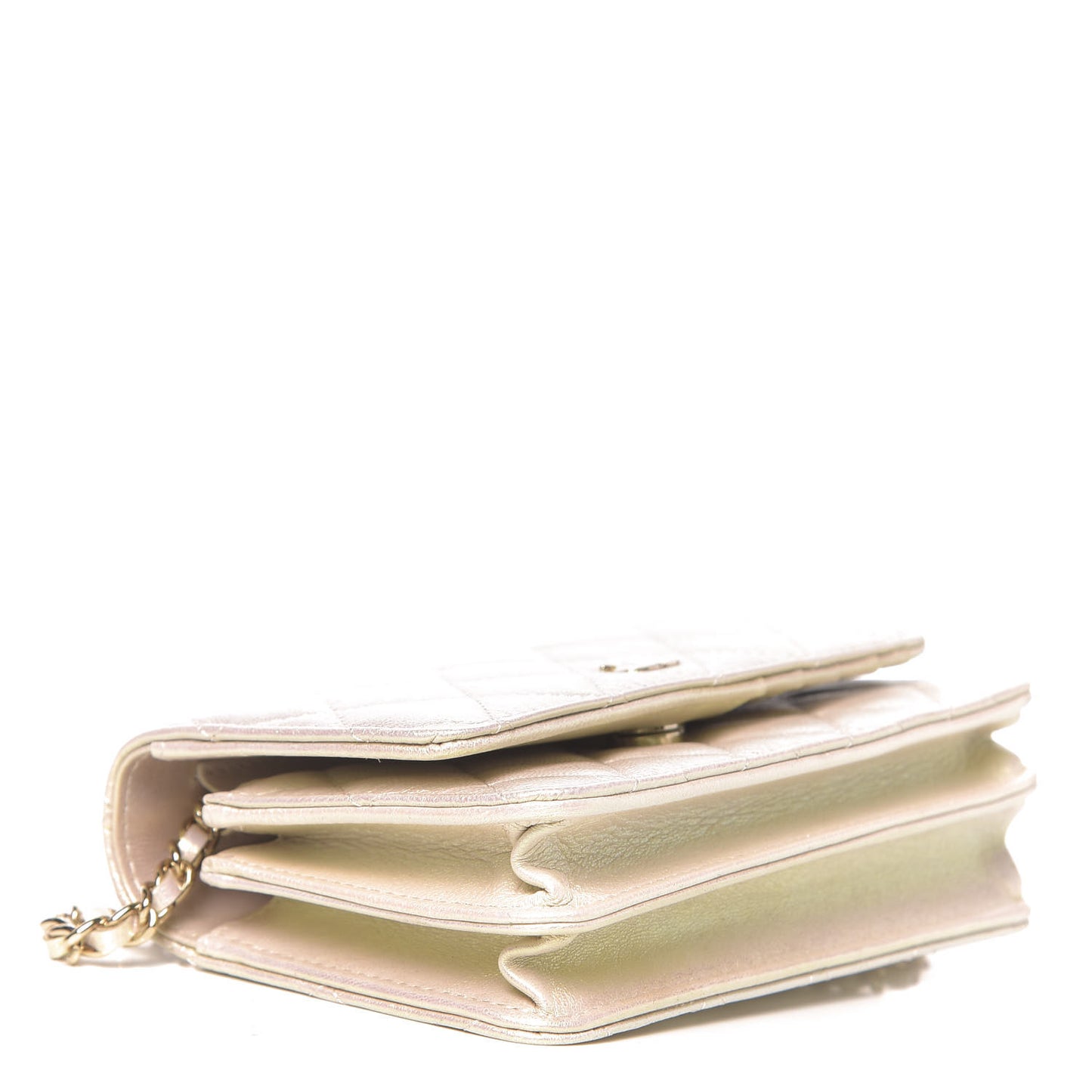 Iridescent Lambskin Quilted Mini Wallet On Chain WOC Ivory