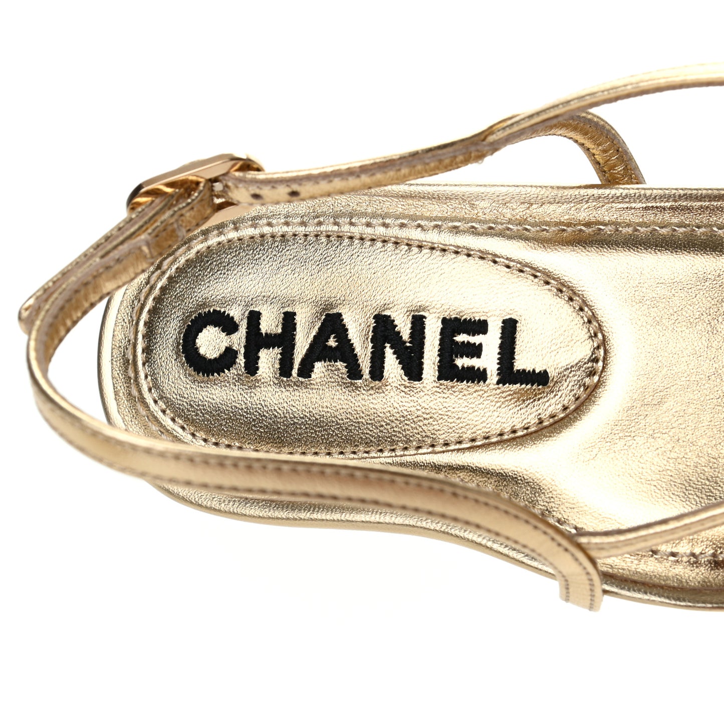 Metallic Lambskin CC Strappy Sandals 38 Gold