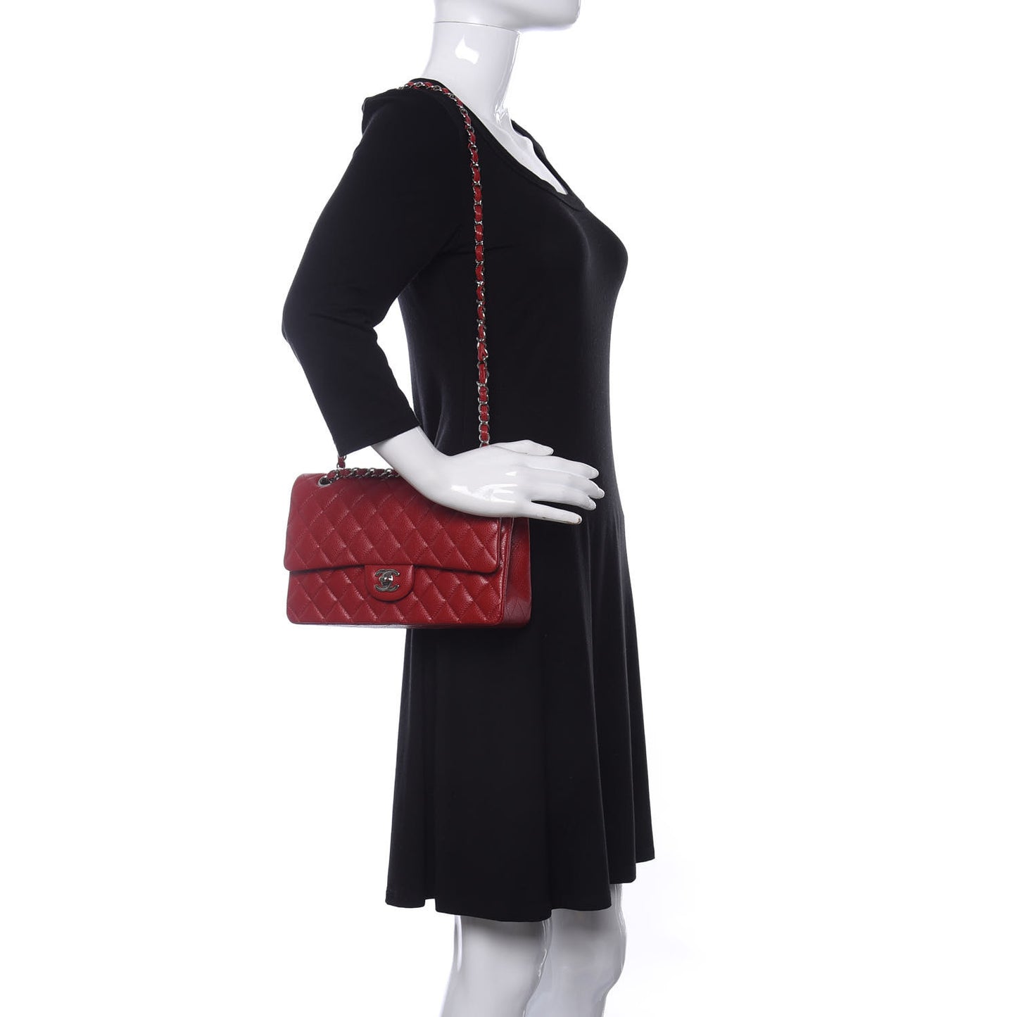 Caviar Quilted Medium Double Flap Dark Red