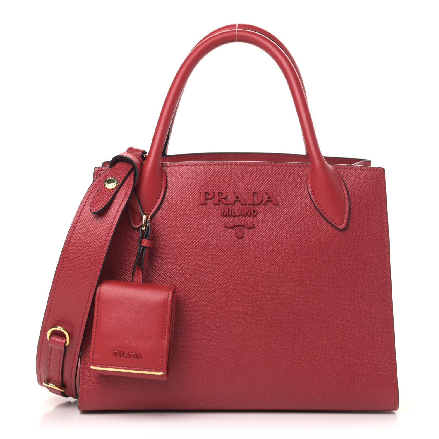 Prada Saffiano Cuir Calfskin Small Monochrome Top Handle Tote Fuoco 1 of 4