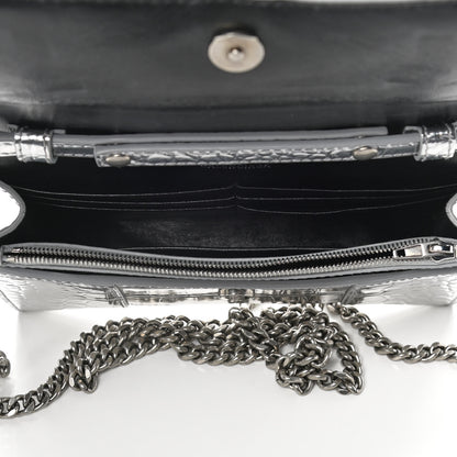 Balenciaga Metallic Calfskin Crocodile Embossed Hourglass Chain Bag Silver 5 of 10