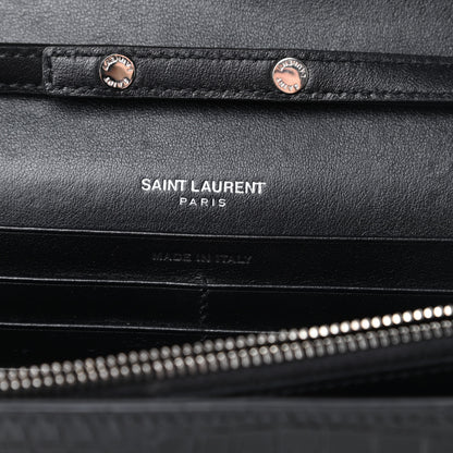 Saint Laurent Calfskin Crocodile Embossed Monogram Chain Wallet Black 6 of 15