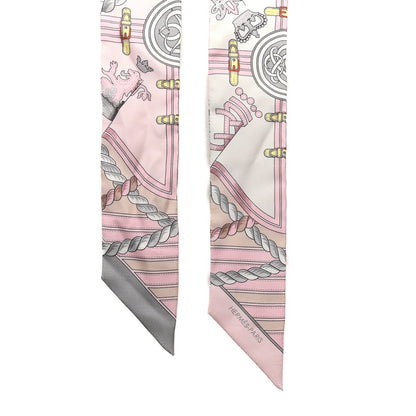 Hermes Silk Grande Tenue Twilly Scarf Rose Pale Gris Perle Blanc 2 of 4