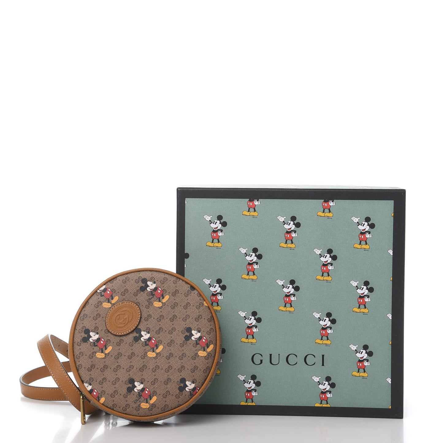 X DISNEY Mini Vintage GG Supreme Monogram Mickey Mouse Round Backpack Beige Vintage Sun Oil