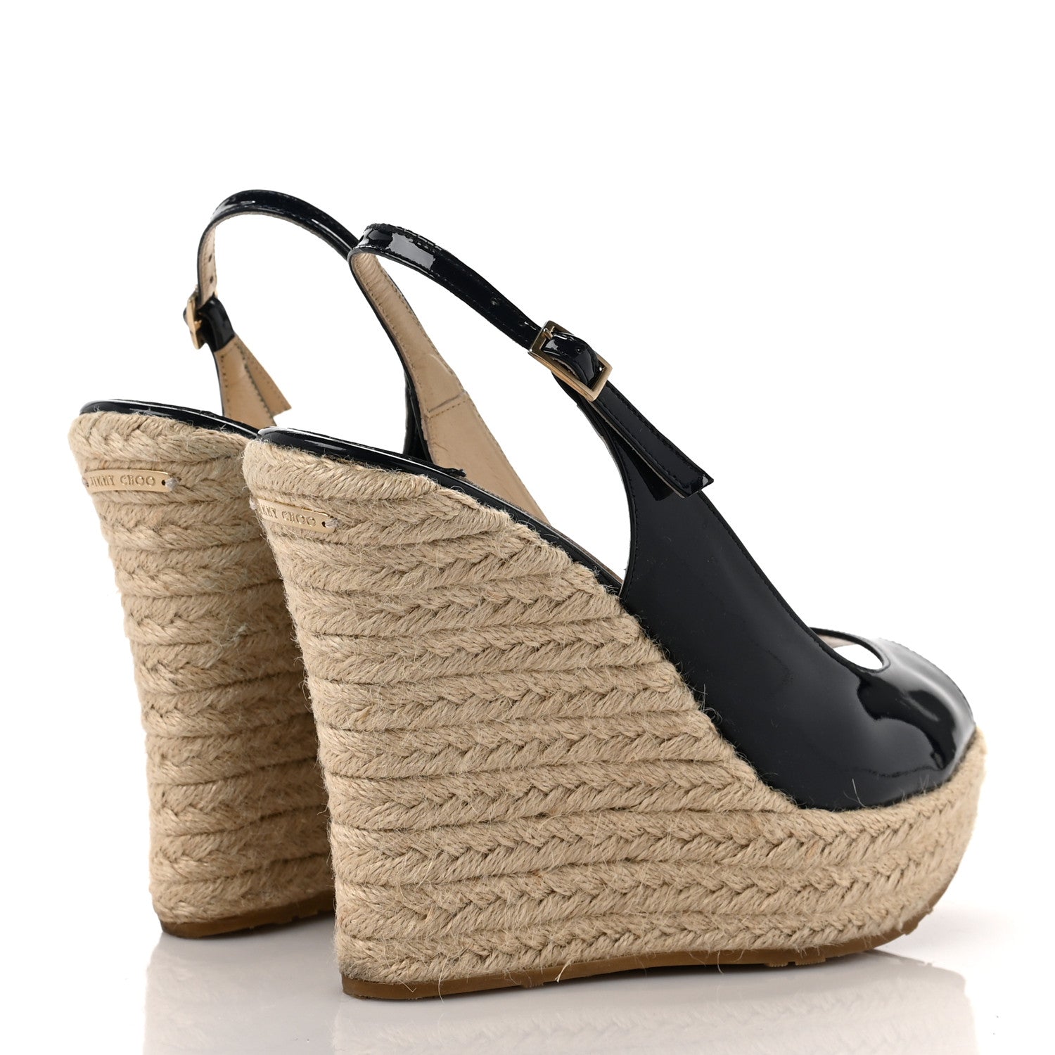 Jimmy Choo Patent Wedge Sandals 38 Navy 4 of 10