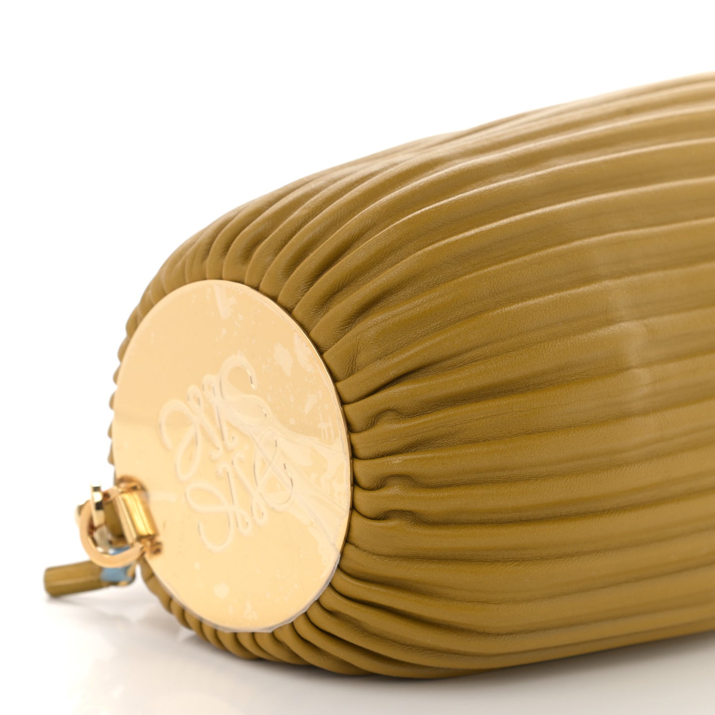 Lambskin Pleated Bracelet Pouch Shoulder Bag Ochre
