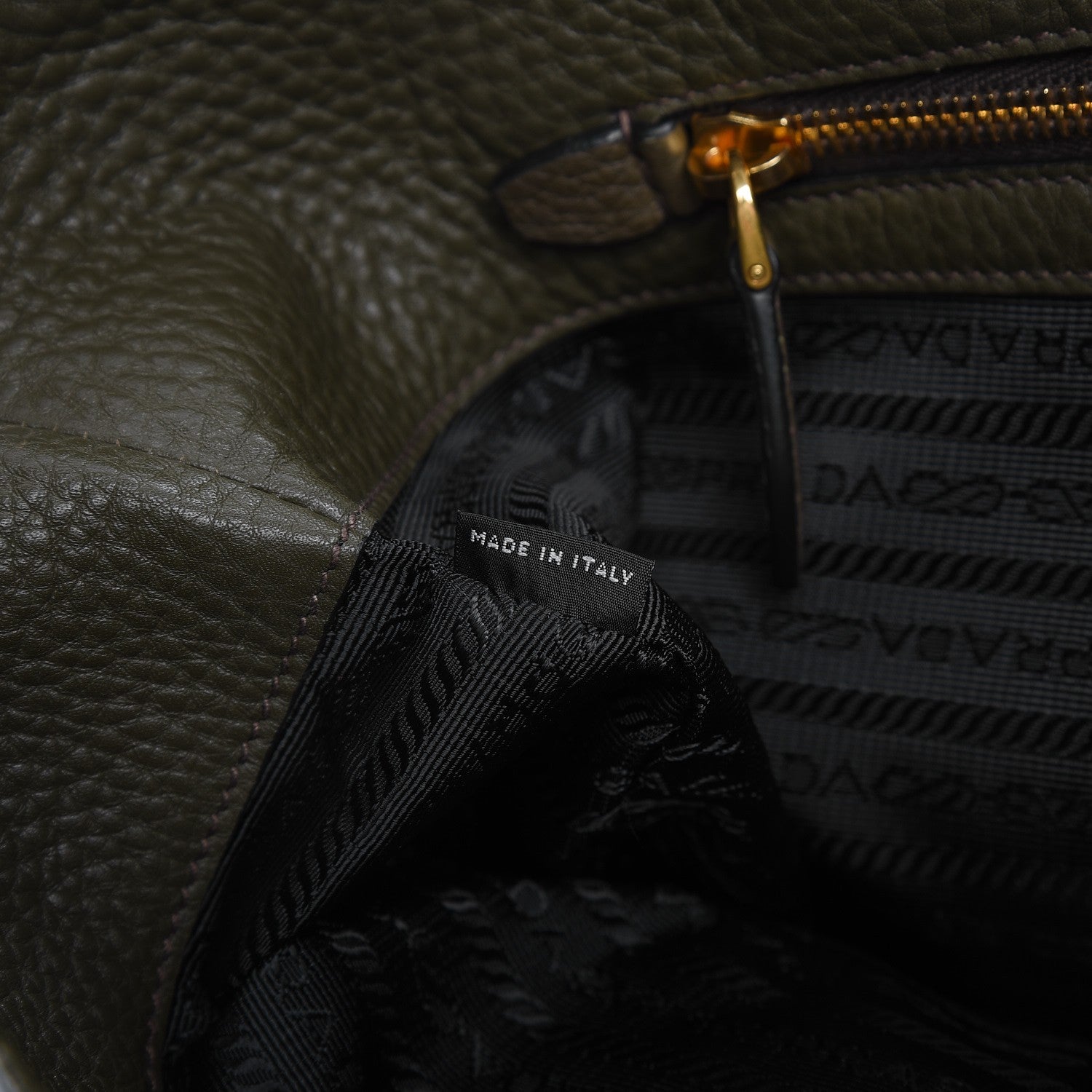 Prada Vitello Daino Logo Tote Dark Green 7 of 12