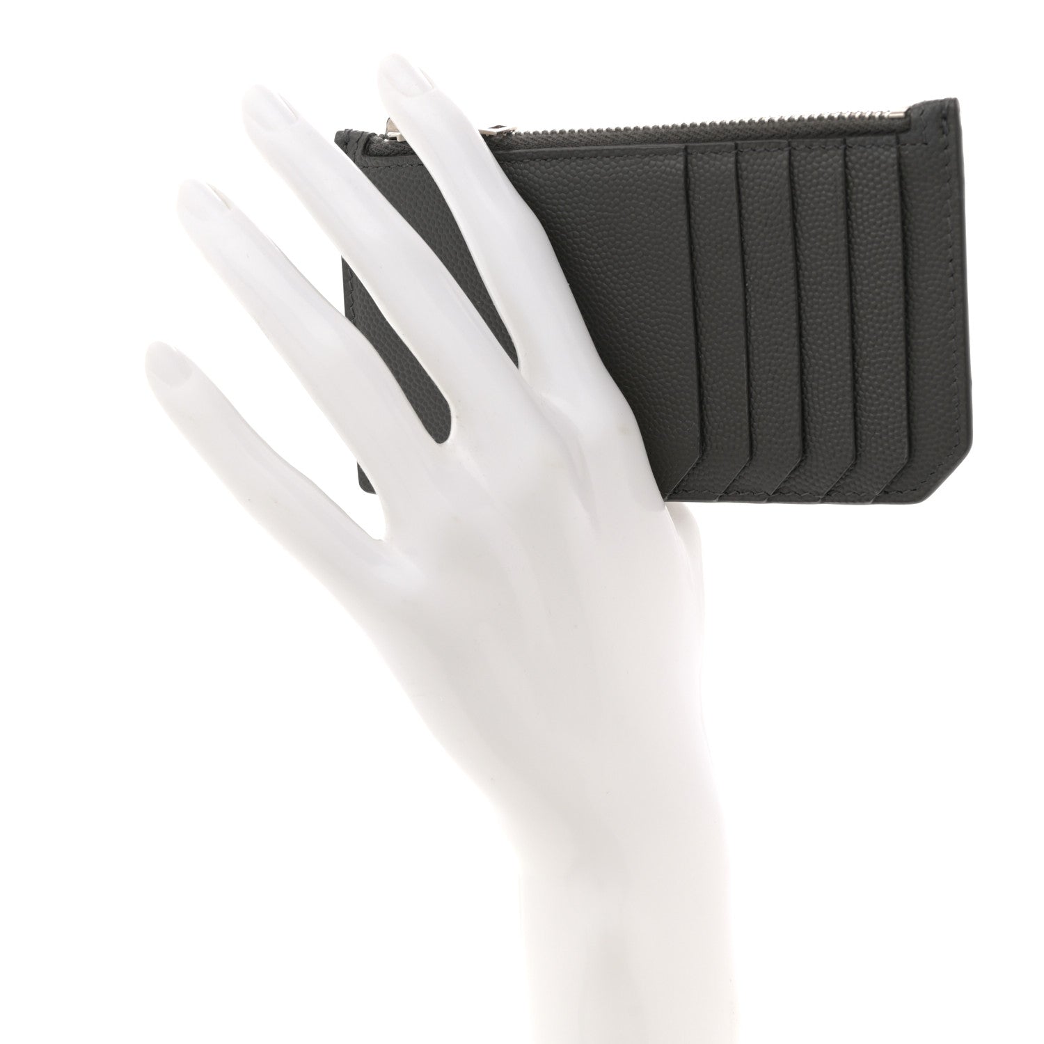 Saint Laurent Grained Calfskin 5 Fragments Zip Pouch Card Holder Dark Grey 2 of 8