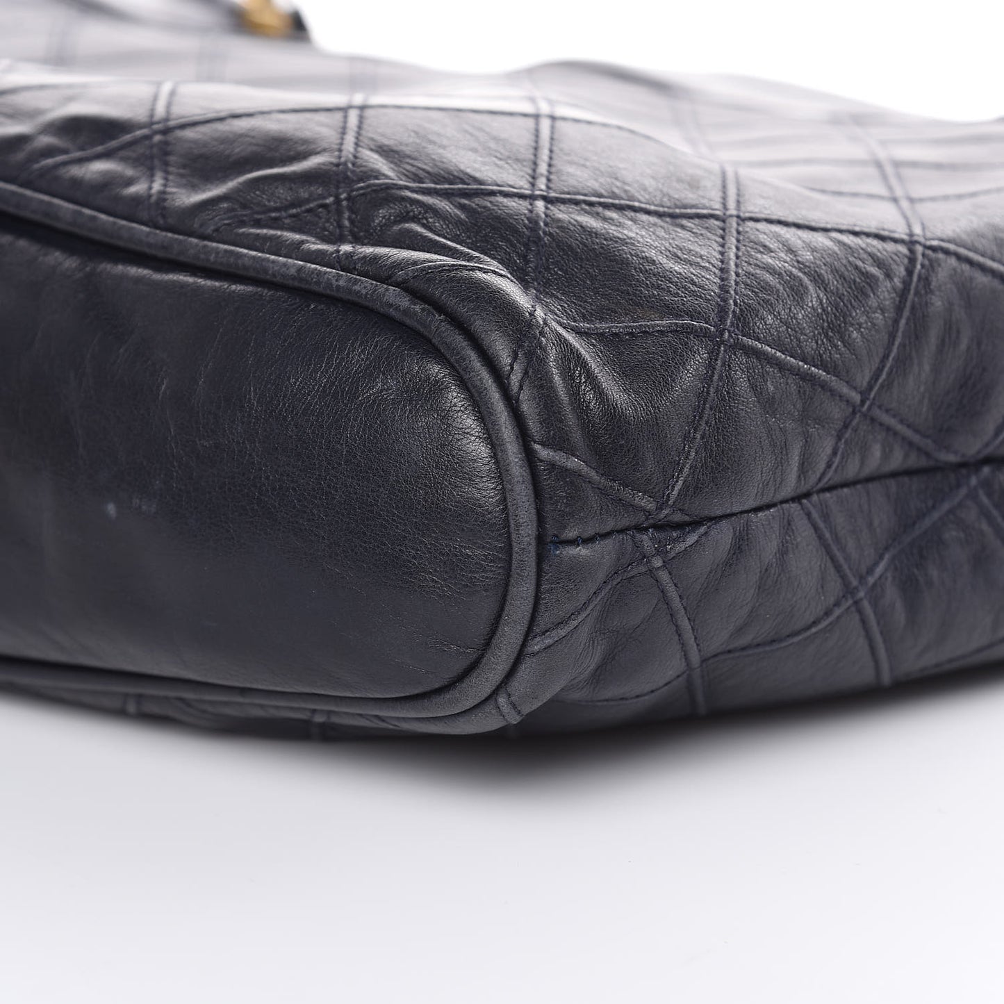Lambskin Stitched Shopper Tote Navy