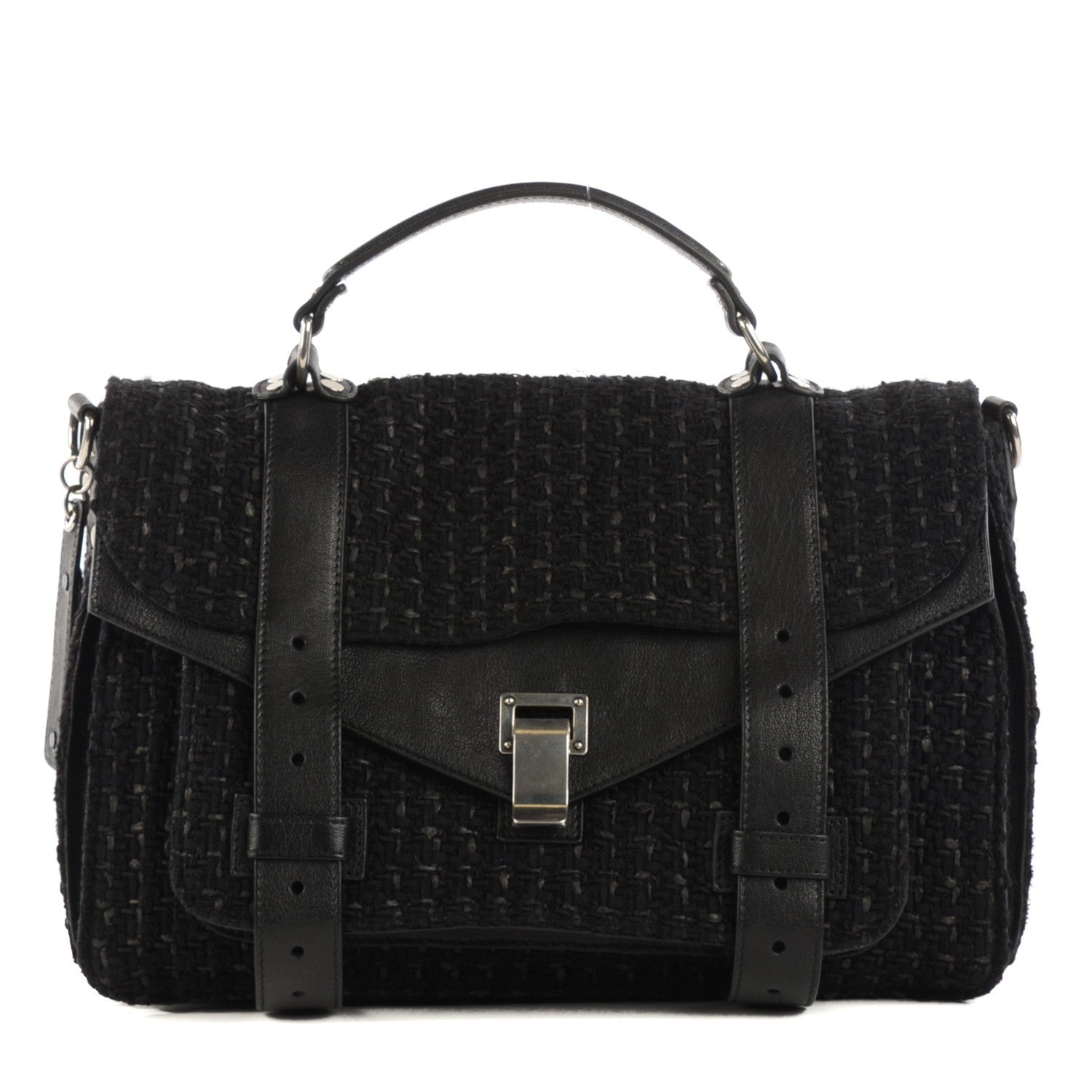 Proenza Schouler Lorma Tweed Lambskin Medium PS1 Satchel Black 1 of 13