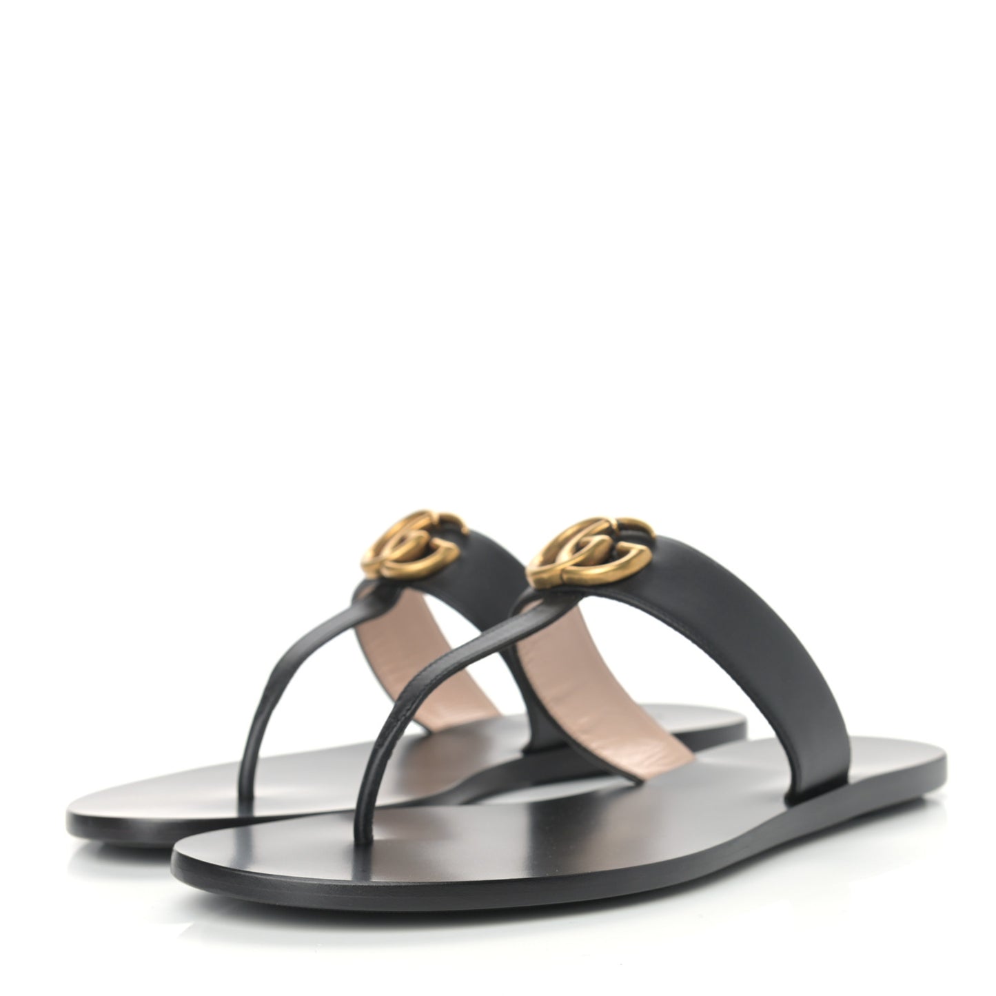 Calfskin GG Marmont Thong Sandals 39.5 Black