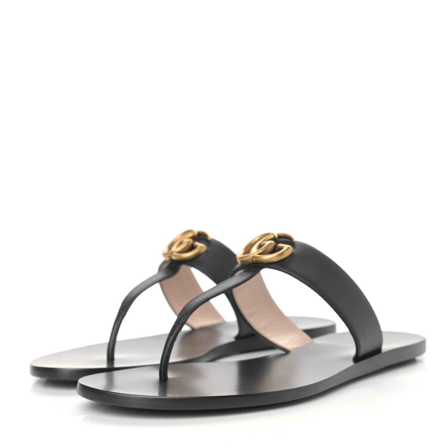Gucci Calfskin GG Marmont Thong Sandals 39.5 Black 3 of 9