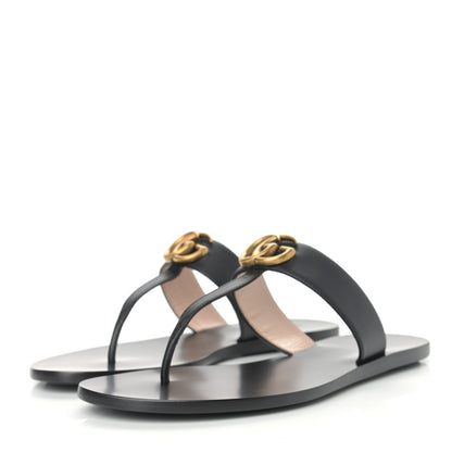 Gucci Calfskin GG Marmont Thong Sandals 39.5 Black 3 of 9