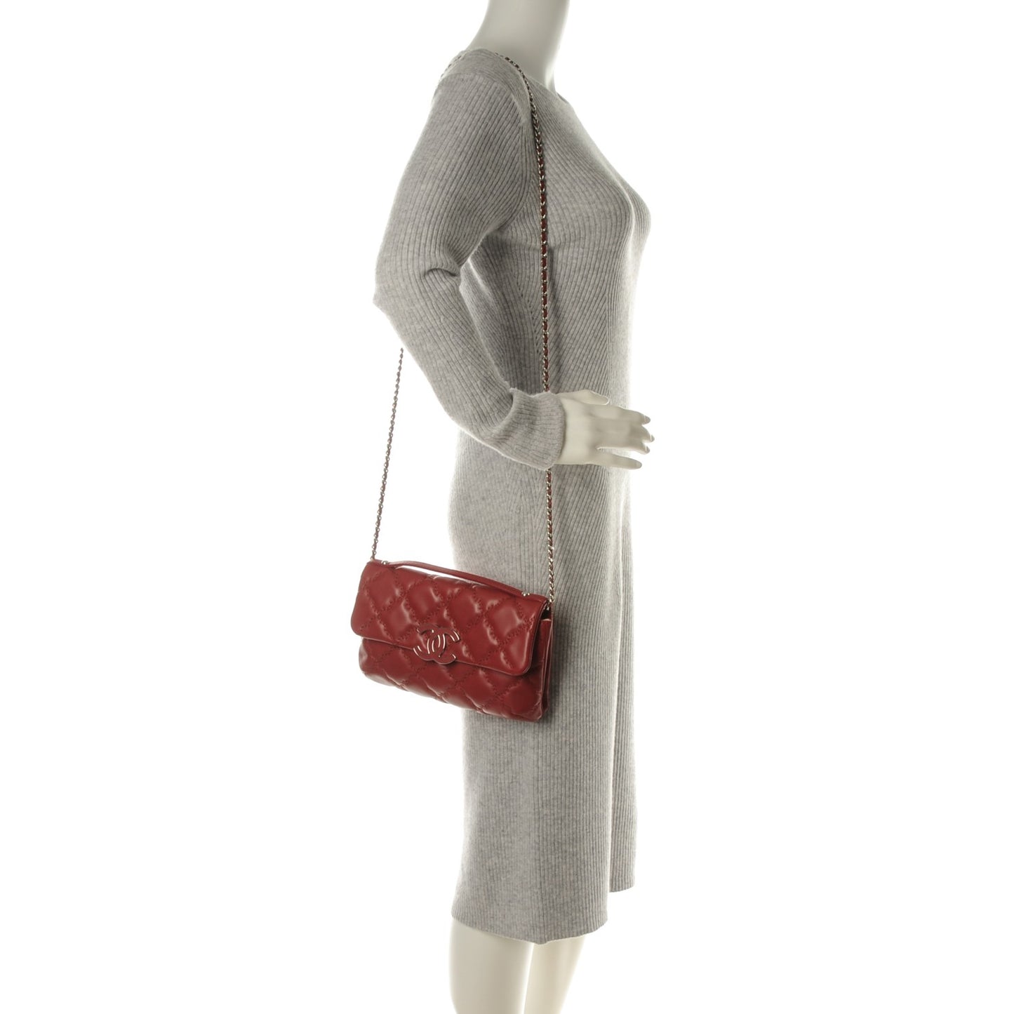 Calfskin Quilted Double Stitch Hamptons Clutch with Chain Red