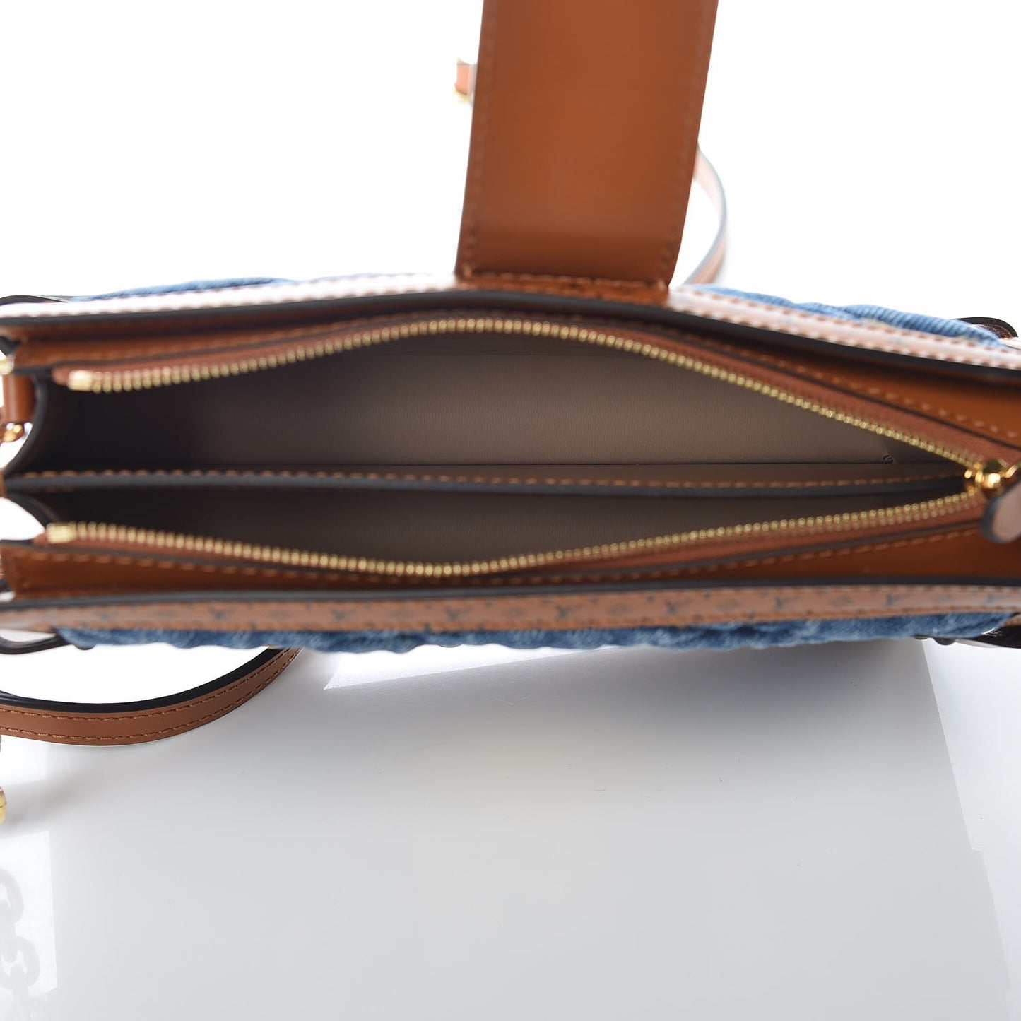 Denim Calfskin Malletage Trunk Clutch Light Blue