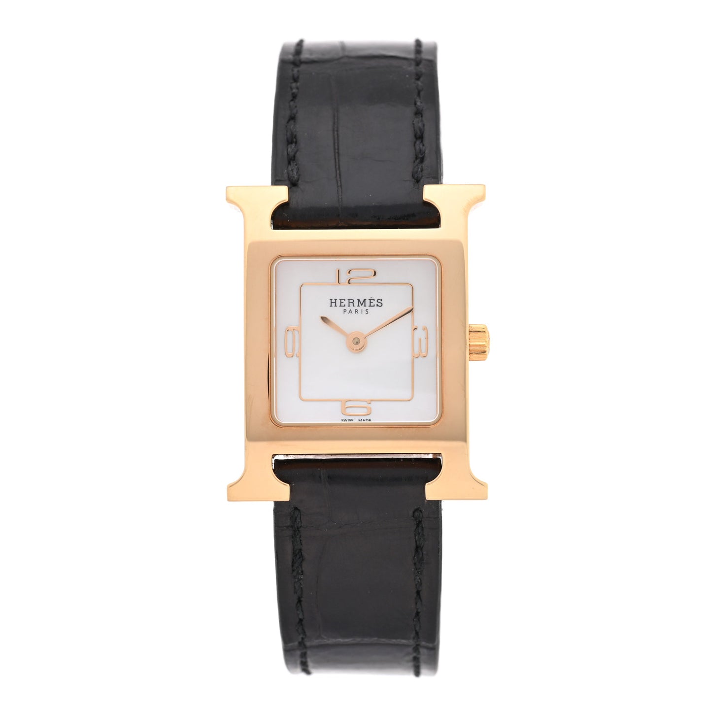Stainless Steel Alligator 21mm Heure H Hour Quartz Watch Noir