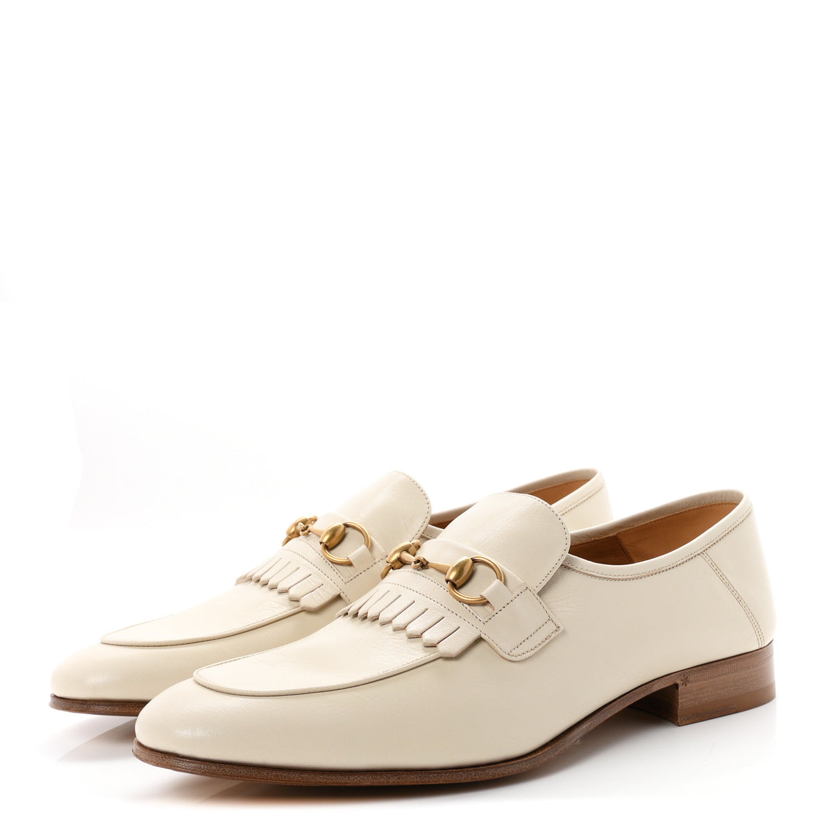 Gucci Calfskin Horsebit Fringe Mens Jordaan Loafers 10.5 Ivory 4 of 9