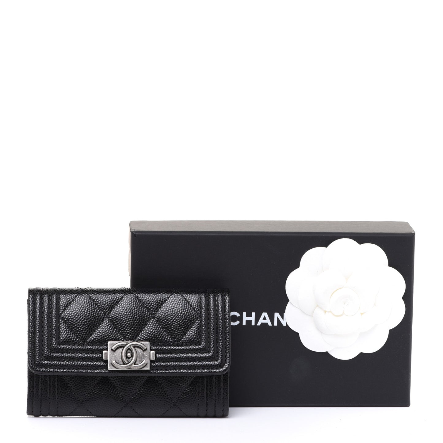 Caviar Quilted Boy Flap Card Holder Black