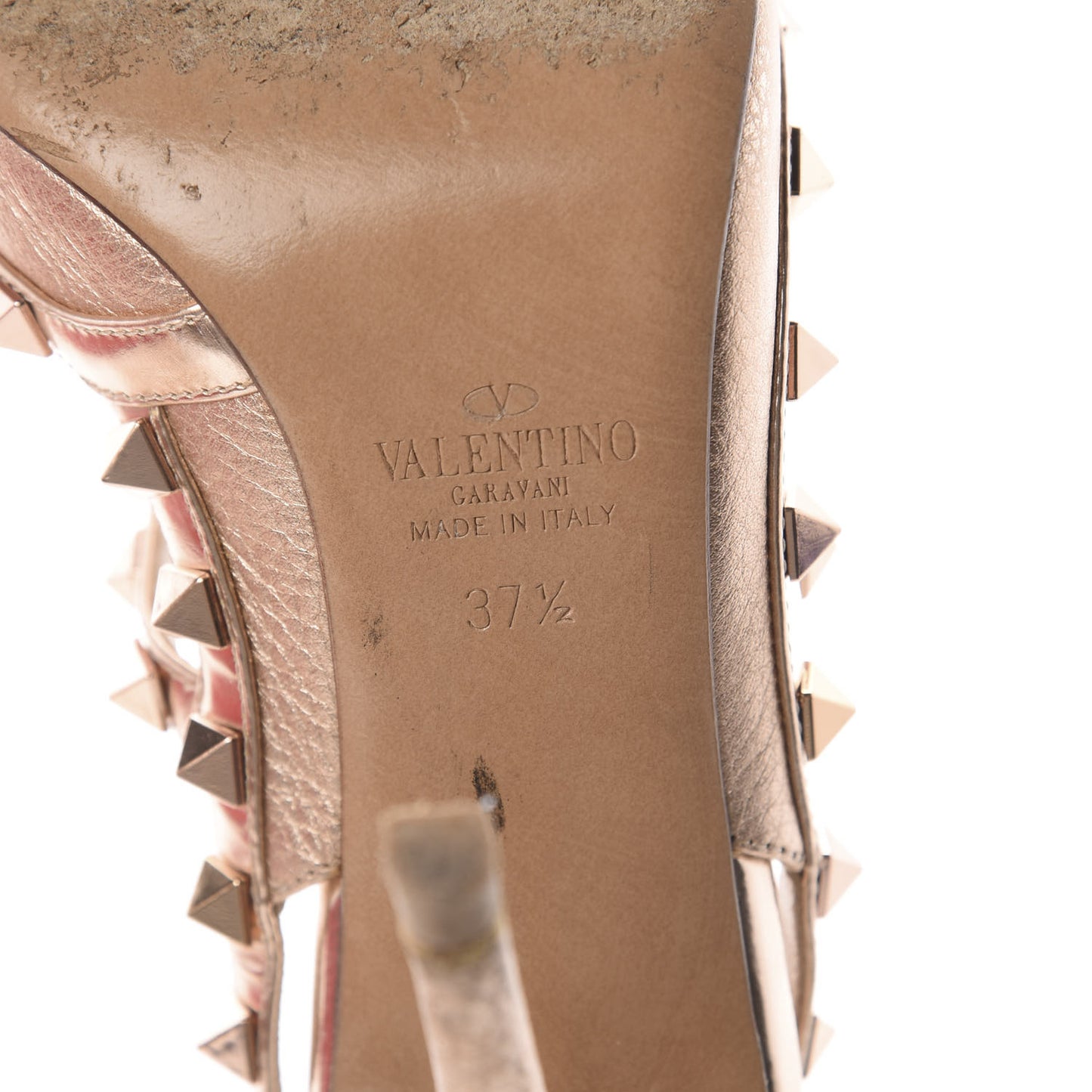 Metallic Pebbled Calfskin Rockstud Ankle Strap 100mm Pumps 37.5 Rame