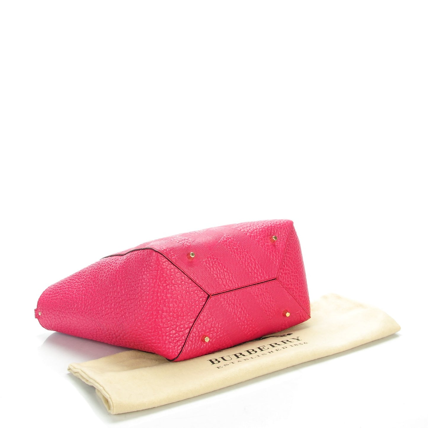 Signature Grain Calfskin Check Embossed Small Canterbury Tote Vibrant Fuchsia