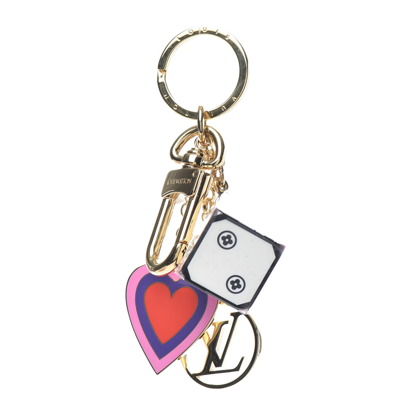 Metal Resin Game On Dice and Heart Charm Key Holder Gold
