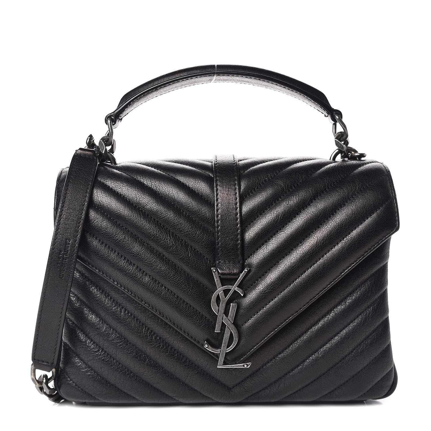 Saint Laurent Sheepskin Matelasse Chevron Monogram Medium College Bag Black 1 of 12