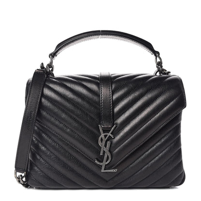 Saint Laurent Sheepskin Matelasse Chevron Monogram Medium College Bag Black 1 of 12