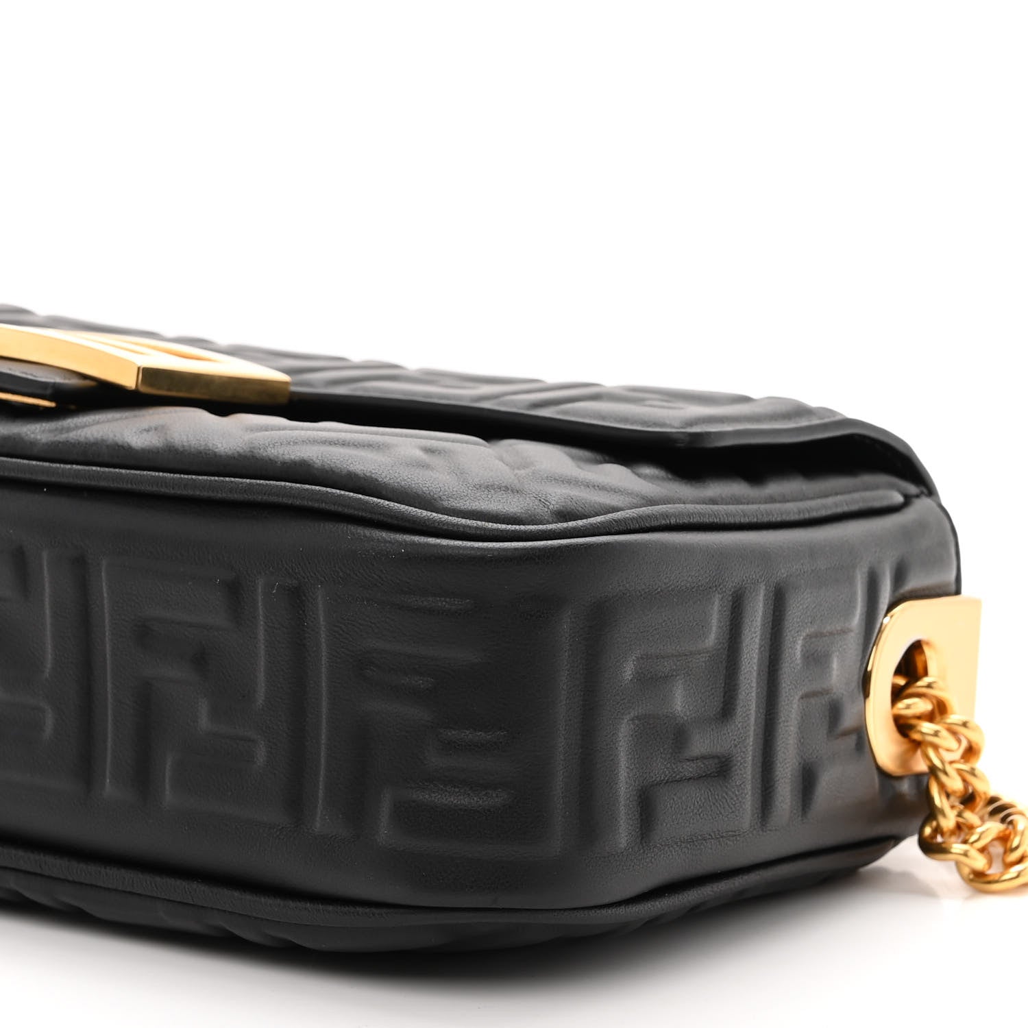 Fendi Nappa Small FF Embossed Midi Chain Baguette Black 10 of 11