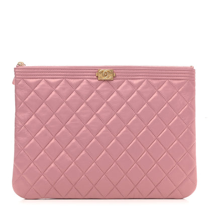 Chanel Metallic Lambskin Quilted Medium Boy Cosmetic Case Pink 1 of 7