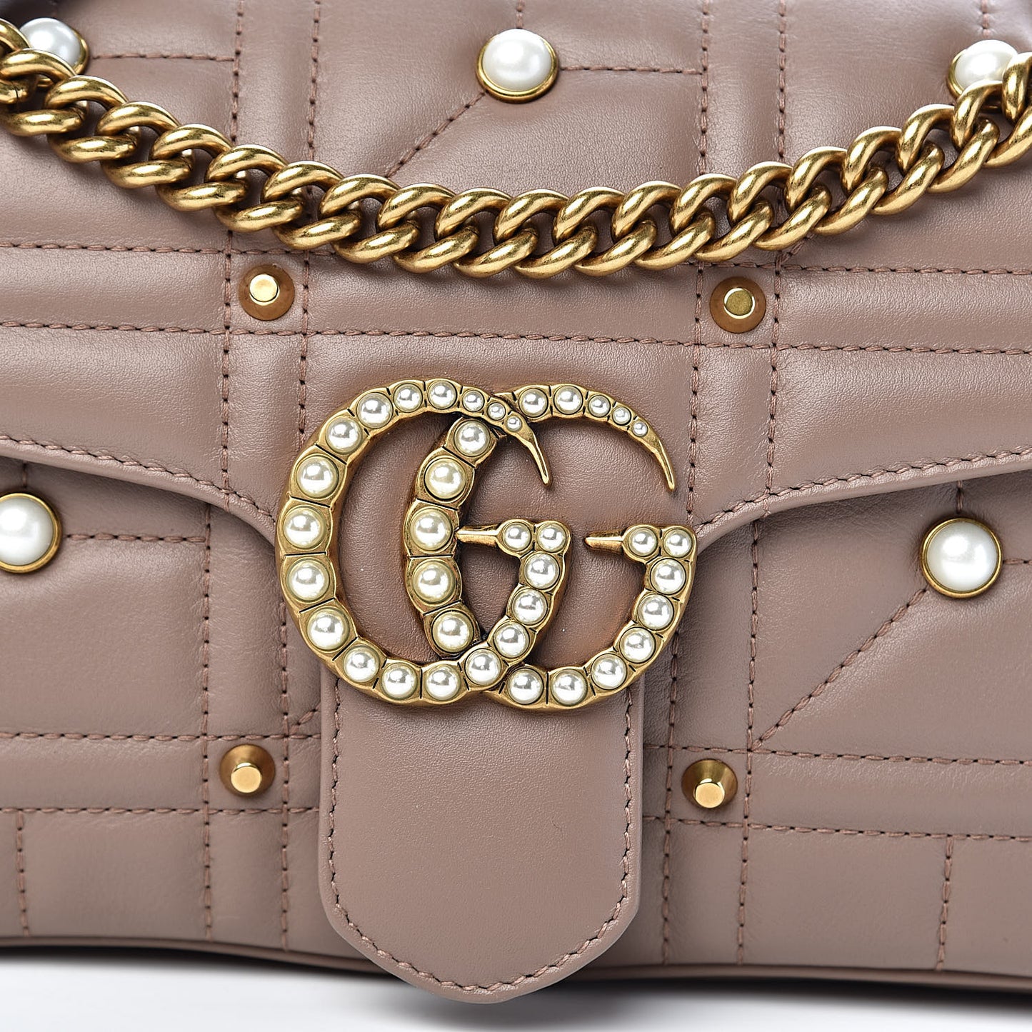 Calfskin Matelasse Studded Small Pearly GG Marmont Shoulder Bag Porcelain Rose