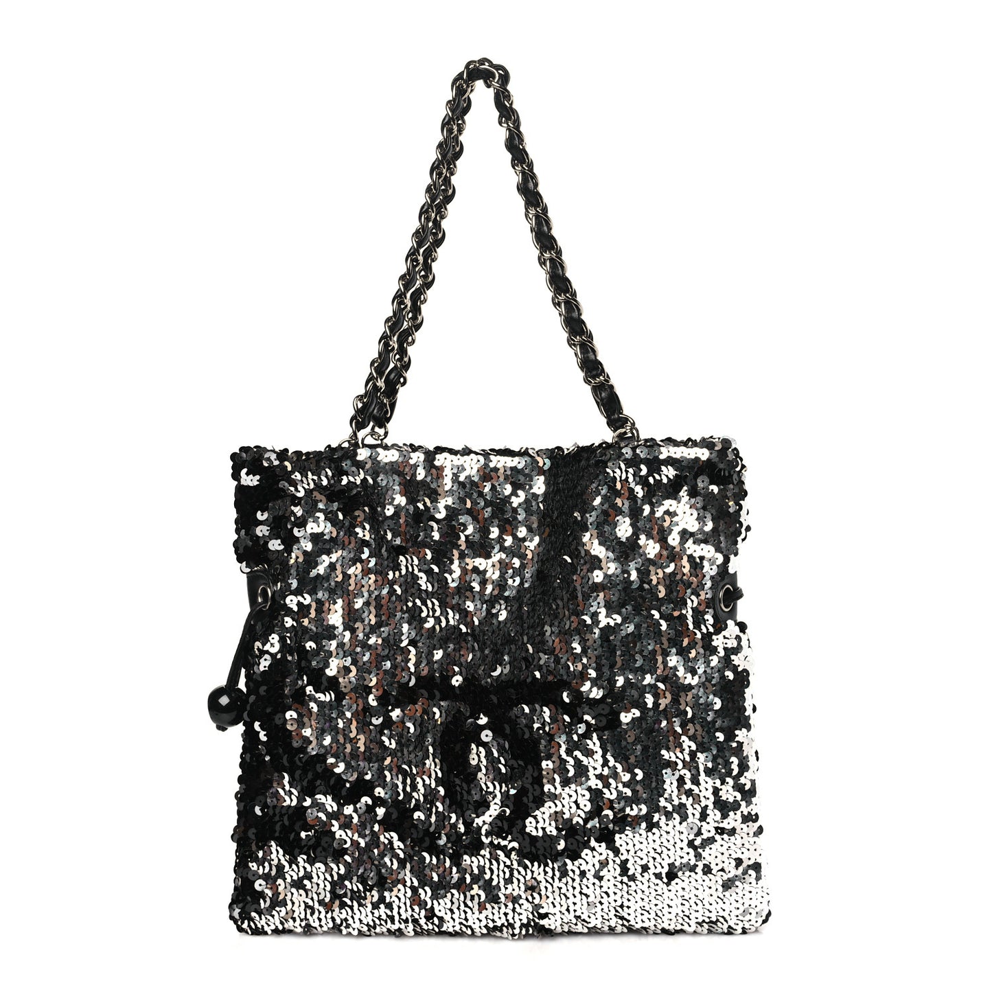 Sequin Summer Night Medium Drawstring Tote Black