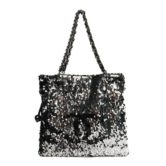 Sequin Summer Night Medium Drawstring Tote Black