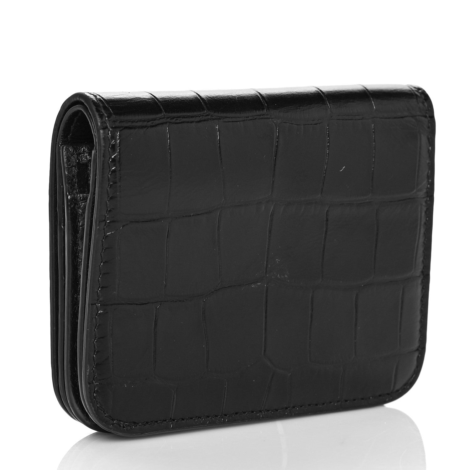 Balenciaga Extra Supple Calfskin Monochrome Crocodile Embossed Mini Gossip Zip Wallet Black 3 of 7
