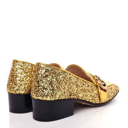 Gucci Glitter Web Peyton Loafers 36.5 Gold 4 of 11