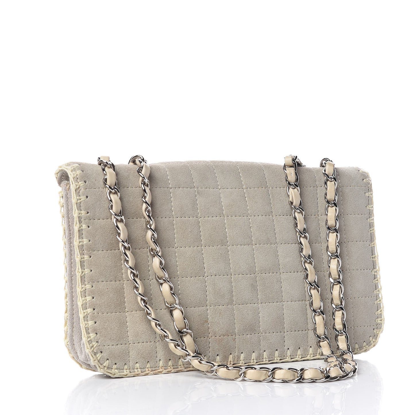 Suede Chocolate Bar Whipstitch Mademoiselle Flap Grey